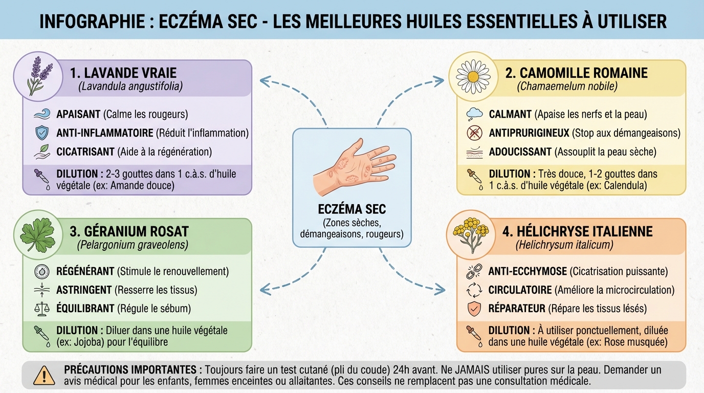 Eczéma sec : les meilleures huiles essentielles à utiliser 1 Comment utiliser les huiles essentielles pour l'eczéma