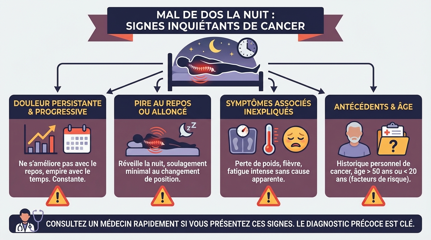 Mal de dos la nuit : signes inquiétants de cancer 1 Signes d'alerte de cancer